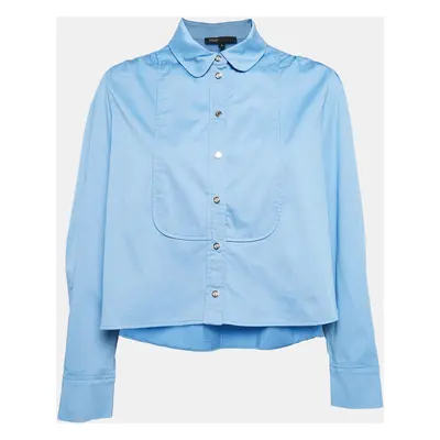 Maje Blue Cotton Pleated Crop Shirt