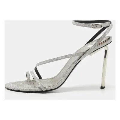 Off-White Metallic Grey Glitter Allen Ankle Strap Sandals Size