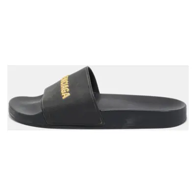 Balenciaga Black Rubber Embossed Logo Pool Slides Size