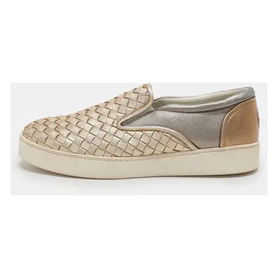 Bottega Veneta Gold/Silver Intrecciato Leather Dodger Slip On Sneakers Size