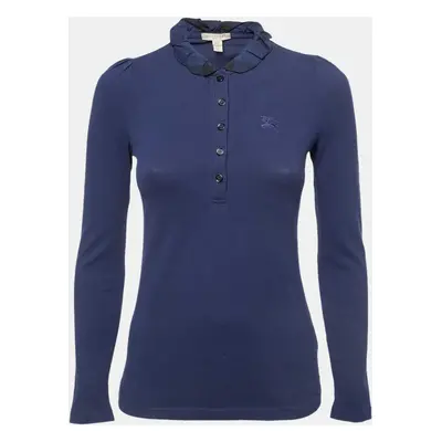 Burberry Brit Navy Blue Cotton Ruffled Collar Full Sleeve Polo T-Shirt