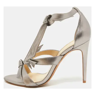 Alexandre Birman Silver Leather Ankle Strap Sandals Size