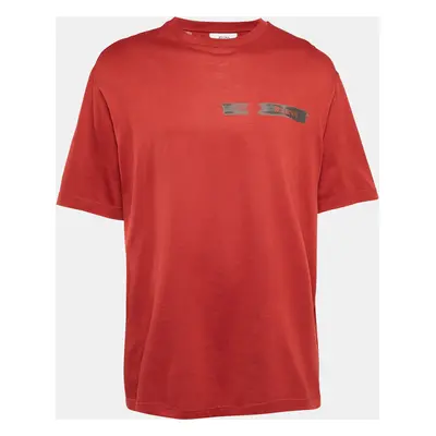 Z Zegna Red Logo Print Cotton Crew Neck T-Shirt