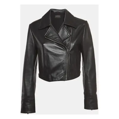 Sportmax Black Leather Cropped Biker Jacket