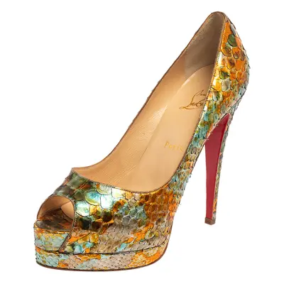 Christian Louboutin Multicolor Python Leather Peep Toe Pumps Size