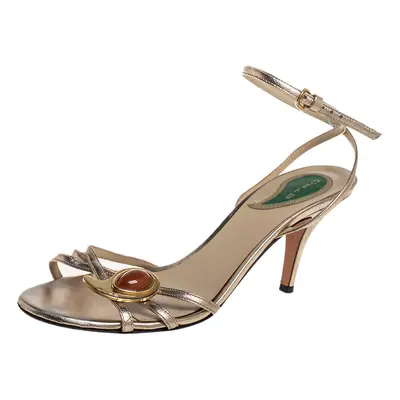 Etro Gold Leather Ankle Strap Sandals Size