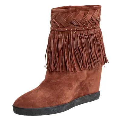 Le Silla Brown Suede Fringe Ankle Boots Size