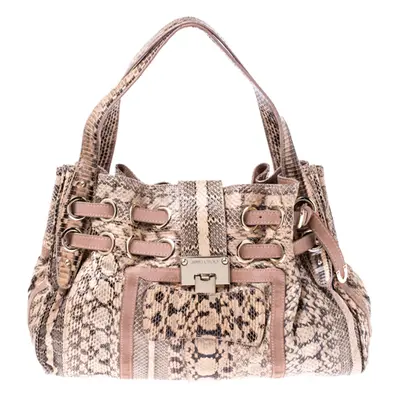 Jimmy Choo Pink/Beige Python and Suede Riki Tote