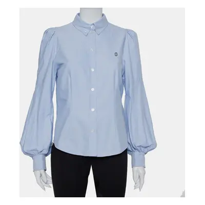 Marc Jacobs Blue Cotton Paneled Puff Sleeve Detail Fitted Shirt