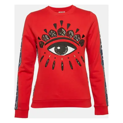 Kenzo Red Eye Logo Embroidered Cotton Knit Sweatshirt