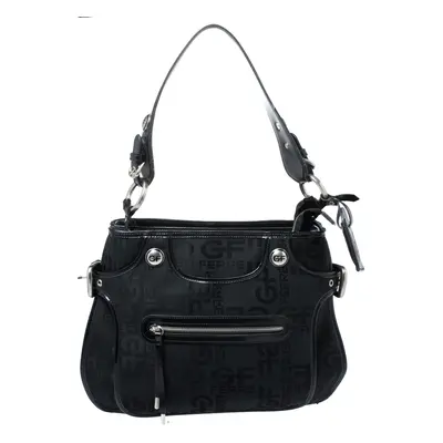 GF Ferre Black Signature Front Zip Hobo