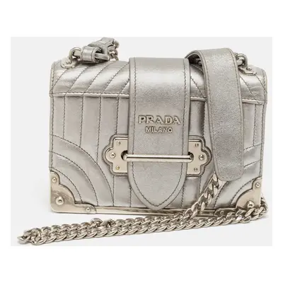 Prada Silver Leather Cahier Chain Bag