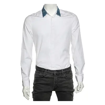 Balenciaga White Cotton Contrast Collar Detail Button Front Shirt