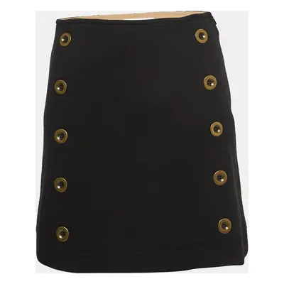 Chloe Black Wool Knit Button Detail Mini Skirt