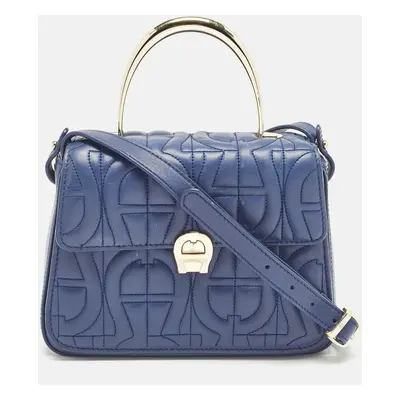 Aigner Blue Signature Leather Genoveva Top Handle Bag