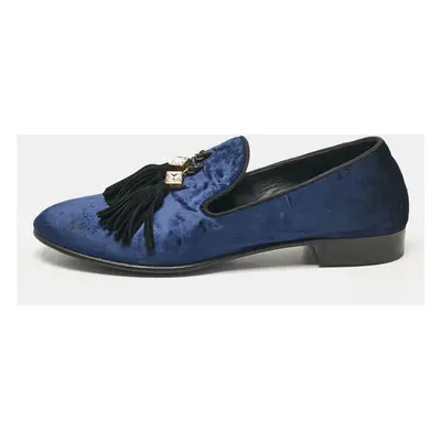 Giuseppe Zanotti Blue Velvet Embellished Tassels Smoking Slippers Size