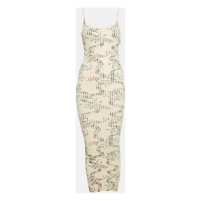 Paco Rabbane Cream Floral Print Rib Knit Midi Dress