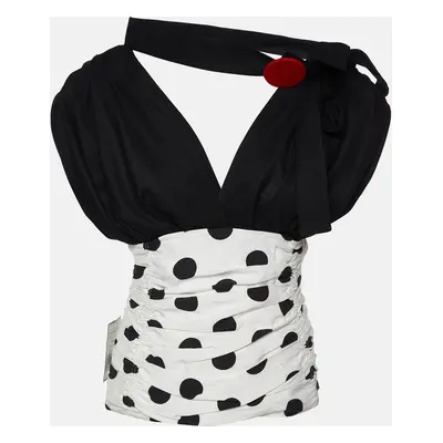 Jacquemus Black/White Polka Dot Print Wool & Cotton Le Haut Gitan Ruched Blouse