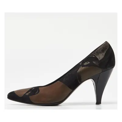 Casadei Black/Brown Printed Nubuck Leather Pointed Toe Pumps Size