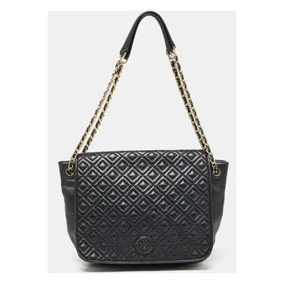 Tory Burch Black Quilted Leather Marion Flap Chain Shoulder Bag