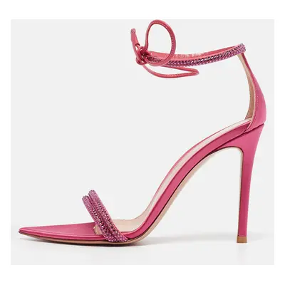 Gianvito Rossi Pink Satin Montecarlo Ankle Strap Sandals Size