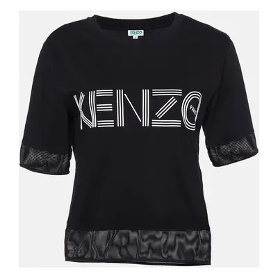 Kenzo Black Logo Print Cotton Mesh Detail T-Shirt