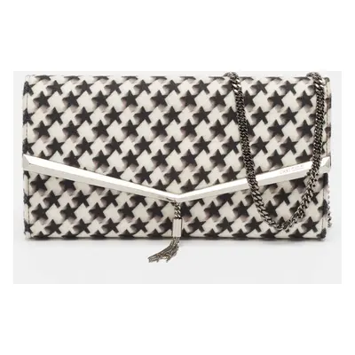 Jimmy Choo Black/White Star Print Wool Elish Chain Clutch