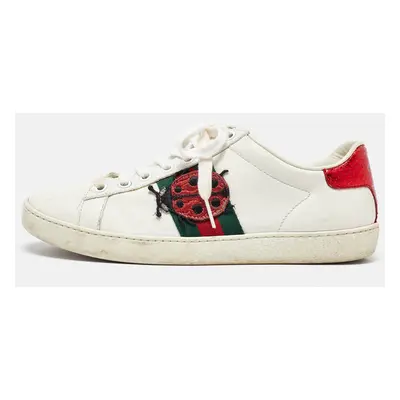 Gucci White/Red Leather and Snake Embossed Leather Ace Pineapple Sneakers Size