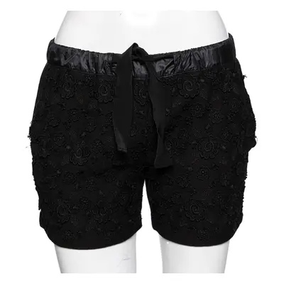 Moncler Black Cotton Floral Applique Shorts