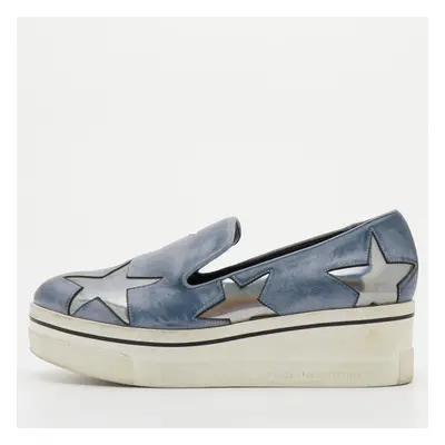 Stella McCartney Blue Two Tone Faux Leather Binx Star Slip On Sneakers Size