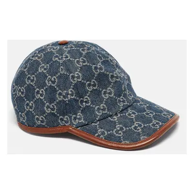 Gucci Blue GG Supreme Jacquard Denim and Leather Baseball Cap