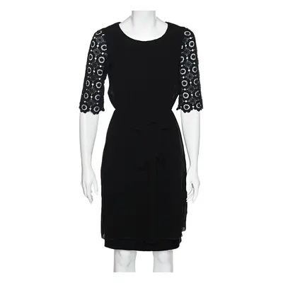 Moschino Cheap and Chic Black Chiffon & Lace Sleeve Midi Dress