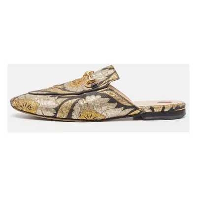 Gucci Metallic Brocade Fabric Princetown Flat Mules Size