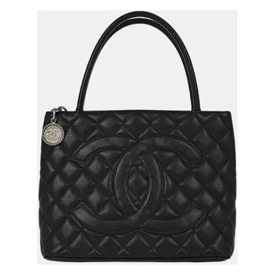 Chanel Black Calfskin Medallion Tote Handbag