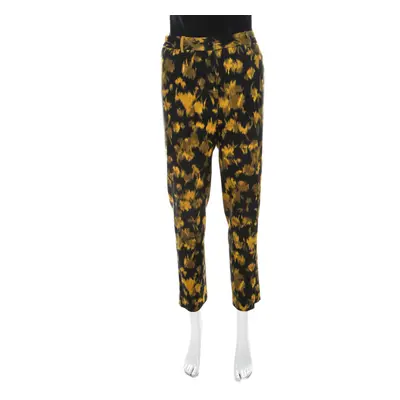 Michael Kors Black and Yellow Ikkat Print Wool Tapered Trousers