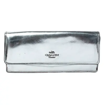 Coach Metallic Silver Patent Leather Continental Wallet