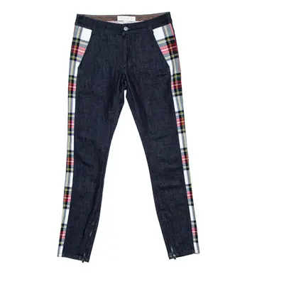 Stella McCartney Navy Blue Denim Plaid Trim Jeans