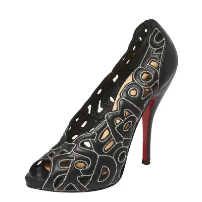 Christian Louboutin Black Letter Leather Tell Me Cutout Pumps Size