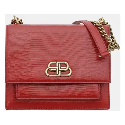 Balenciaga Red Lizard Embossed Leather Small Sharp Shoulder Bag