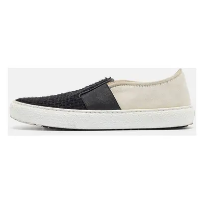 Chanel Black/Light Grey Woven Canvas and Suede Slip On Sneakers Size