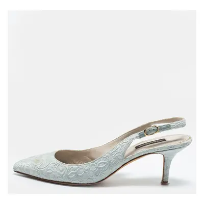 Dolce & Gabbana Light Blue Brocade Fabric Slingback Pumps Size