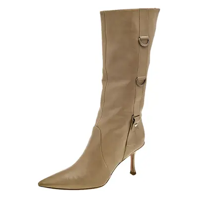 Jimmy Choo Beige Leather Pointed Toe Calf Length Boots Size