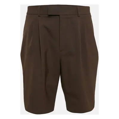 Valentino Brown Contrast Trim Wool Blend Pleated Shorts