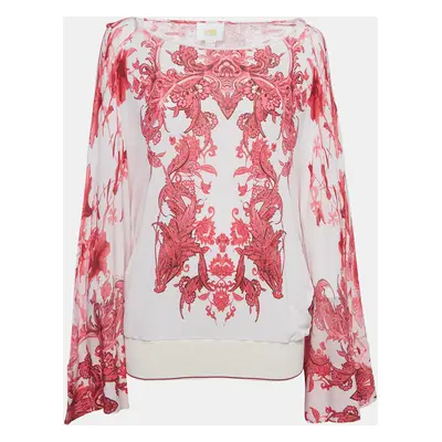 Roberto Cavalli Pink Floral Print Jersey Kimono Top