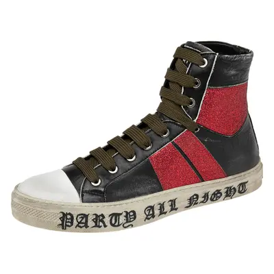 Amiri Black/Red Glitter And Leather Sunset Lace High Top Sneakers Size