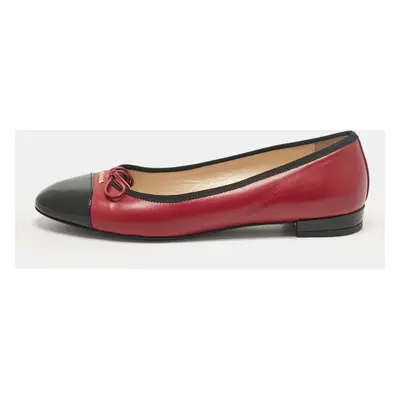 Prada Pink/Black Patent and Leather Bow Ballet Flats Size