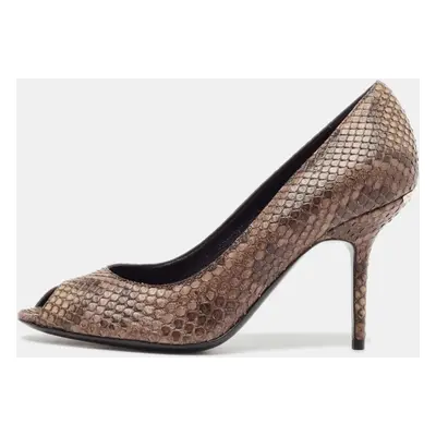 Burberry Brown Python Leather Peep Toe Pumps Size 37.5