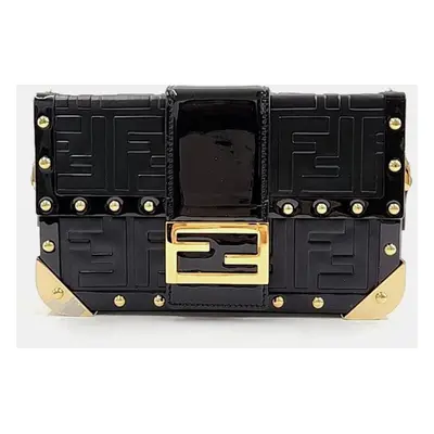 Fendi Black Leather Baguette Trunk Mini Crossbody Bag