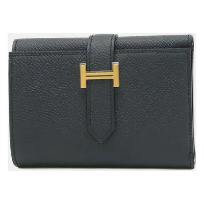 Hermes Blue Indigo Epson Bearn Combination Tri-fold Wallet