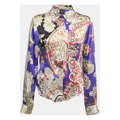 Just Cavalli Multicolor Printed Silk Button Front Shirt